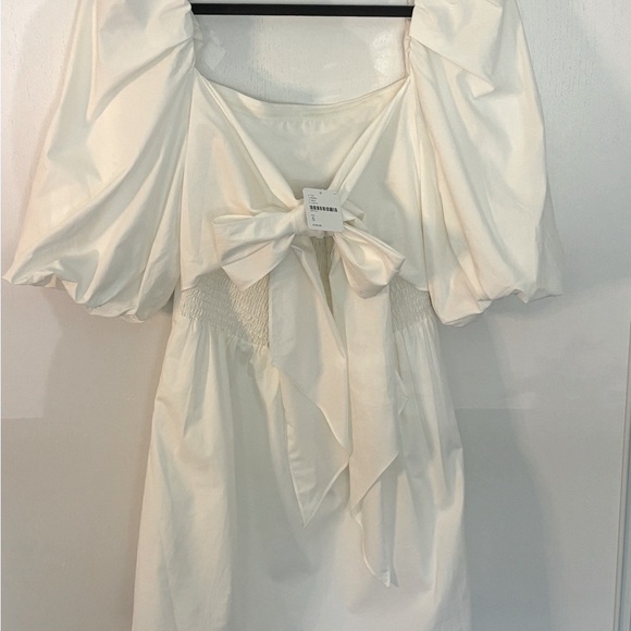 NWT Free People Dress White w/Puffed Sleeve & Tie Back - Picture 3 of 5